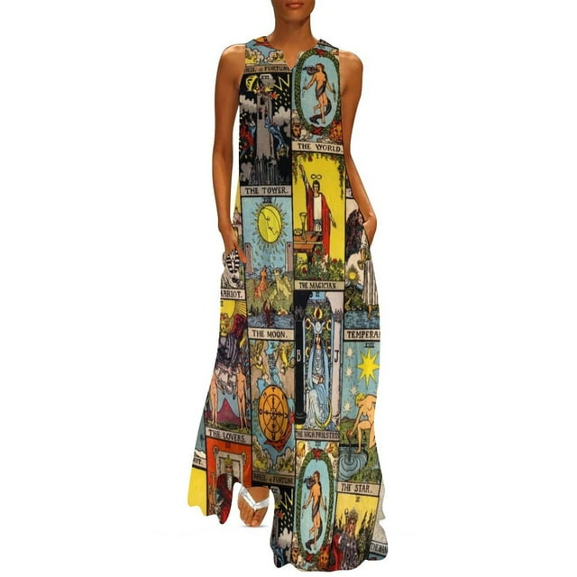 Robe Lune Glod Imprimé Soleil et Étoiles Robe Maxi Tendance Style de Rue Boho Plage Longues Robes Été Col en V Décontracté Vestido 4TG 5TG