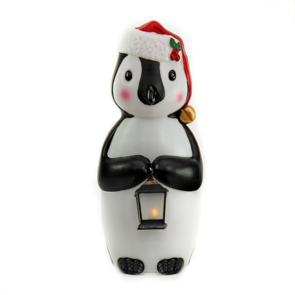 National Tree Company Christmas Decoration, Black, White, Penguin Holding Lantern, Red Hat, 2 Yellow LED Lights, Battery Powered, Indoor or Outdoor Use, 23 Inch