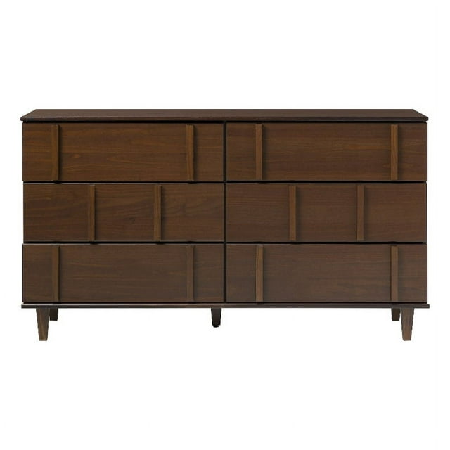 Walker Edison Modern Detailed 6-Drawer Solid Wood Dresser 60 Inch Walnut