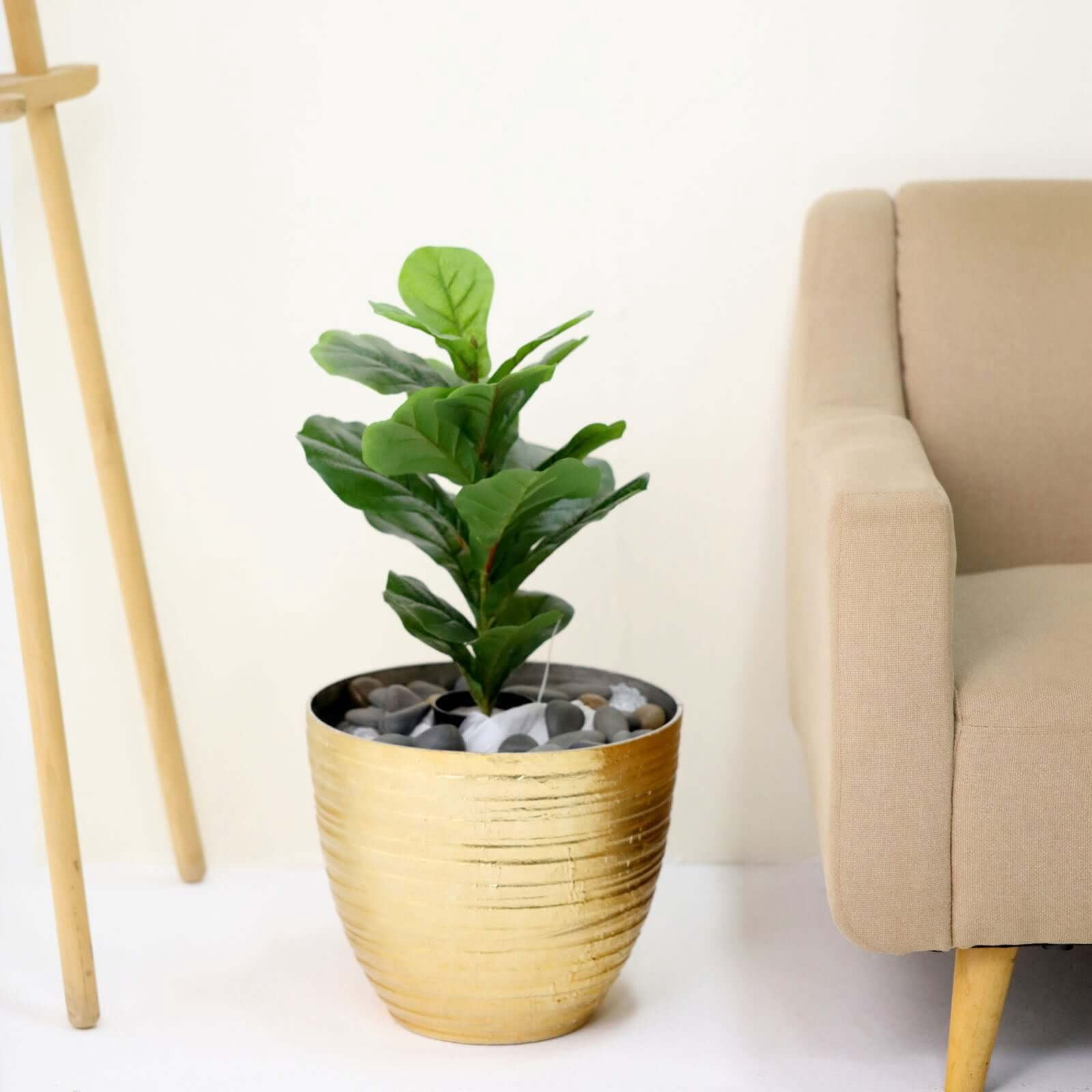 Efavormart 14" Dia Large Metallic Gold Planter, Decorative Indoor/Garden Pots For Flowers and Greenery