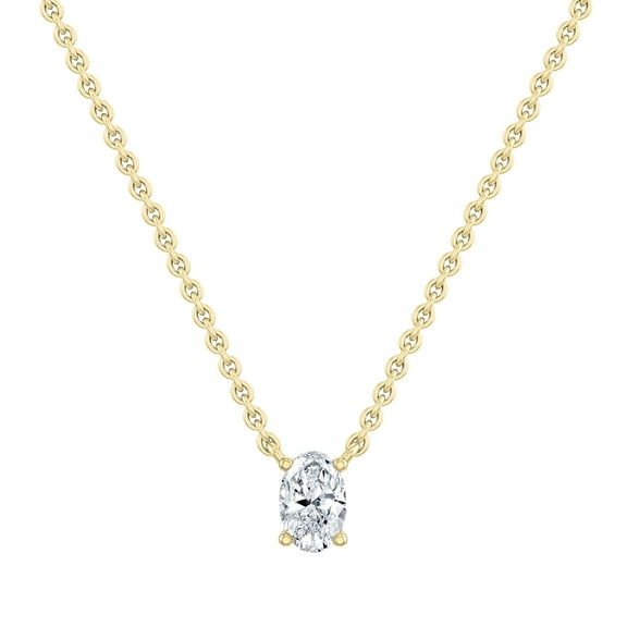 ALLORYA 0.25 Cttw Oval Lab Grown White Diamond Solitaire Pendant Necklace with 18 inch Gold Chain for Women in 18K Solid Yellow Gold