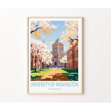 POSTER University Of Washignton Campus Seattle Travel Print, Seattle Washington Travel Poster Print, Seattle Wall Art, University Of Washignton-UNFRAMED