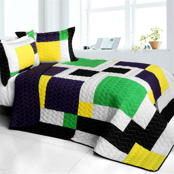 ONITIVA-QTS01399-23 Football Field - 3 Pieces Vermicelli - Quilted Patchwork Quilt Set  Full & Queen Size - Multicolor