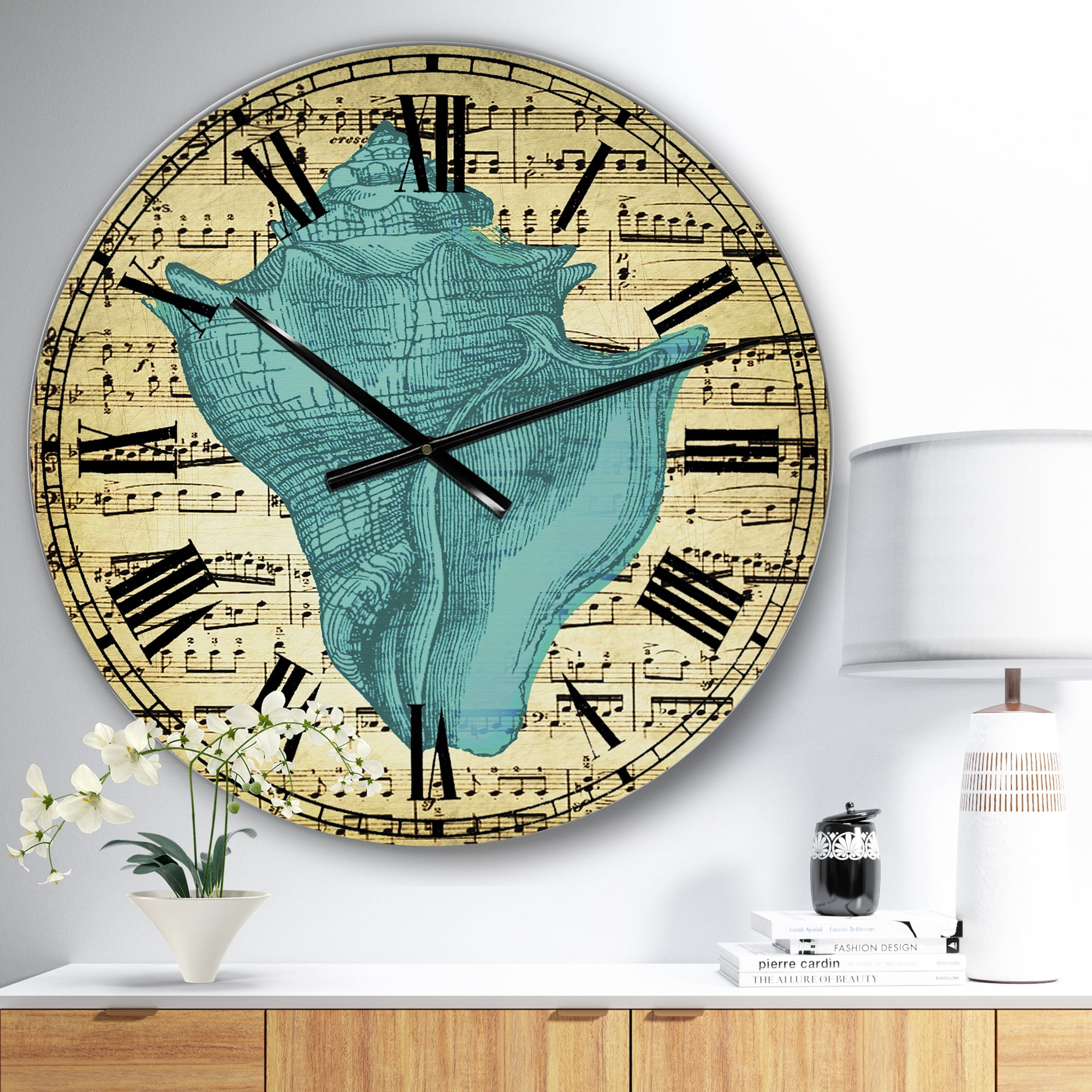 Designart Oversized Blue Analog Round Coastal Modern Nautical Wall Clocks, CLM25716-C23