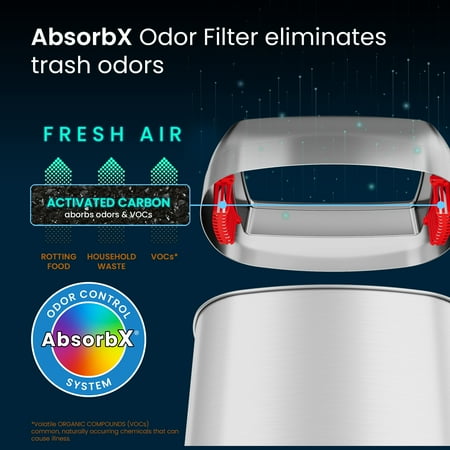 iTouchless - 13 Gallon Elliptical Open Top Trash Can and Recycle Bin with Dual AbsorbX Odor Filters, Stainless Steel, Office Home - Stainless Steel/Silver