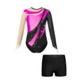 thumbnail image 3 of iEFiEL Kids Girls Gymnastics Figure Skating Outfit Long Sleeve Keyhole Back Bodysuit with Shorts Dance Suit Hot Pink&Black 8, 3 of 7