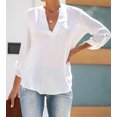thumbnail image 1 of Women's White Split Collar Roll Up Sleeve Blouse, 1 of 8