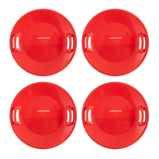 Slippery Racer Downhill Pro Adults/Kids Saucer Disc Snow Sled, Red (4 Pack)