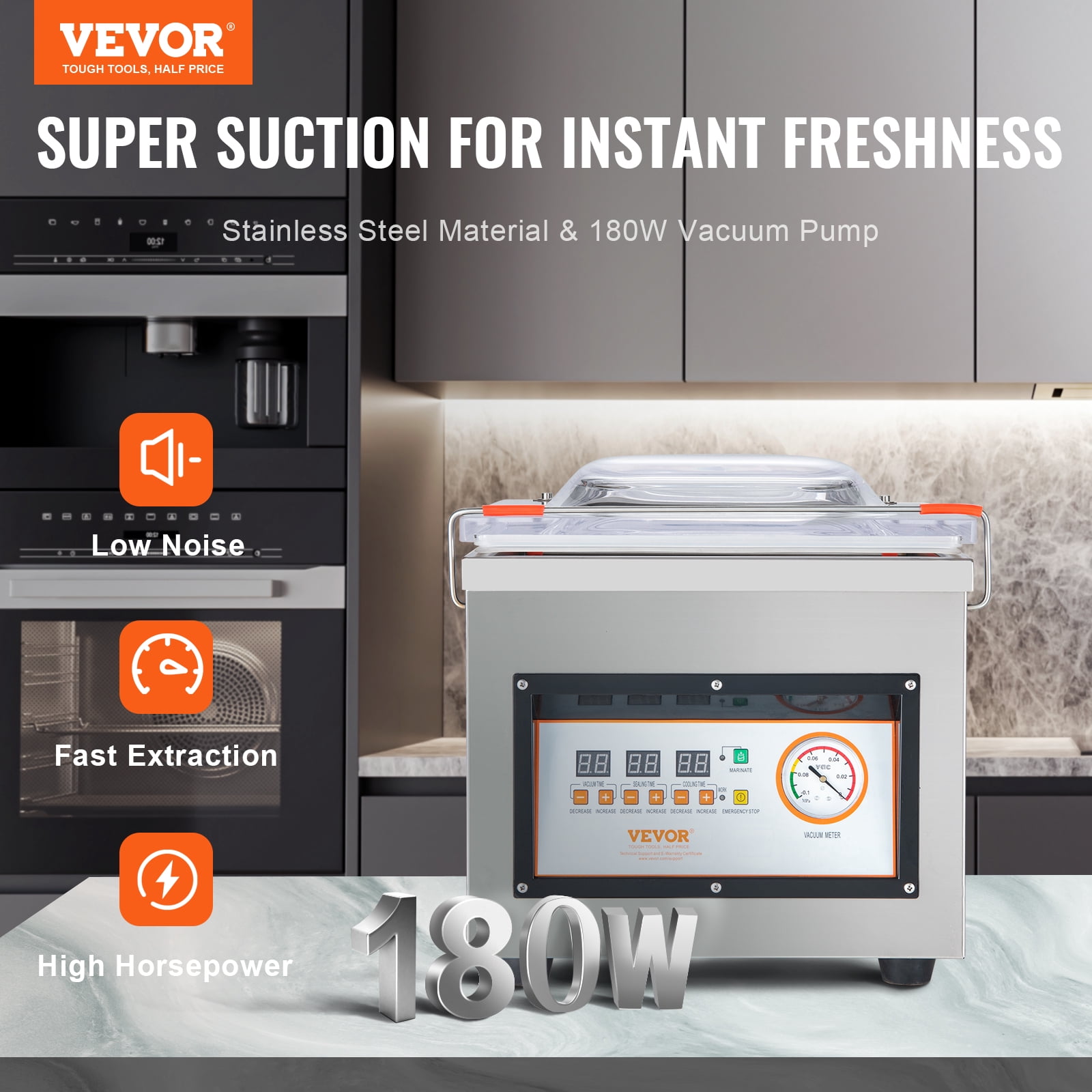 VEVOR Vacuum Sealer, 320W, Ideal for Wet Foods, Meats & Marinades, Compact Design, 12.6" Seal Bar, Suitable for Both Home & Commercial Kitchens