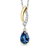 925 Silver and 10K Yellow Gold Neptune Mystic Topaz and White Lab Grown Diamond Pendant Necklace for Women | 1.03 Cttw | Gemstone November Birthstone | Pear Shape 8X5MM | With 18 inch Chain
