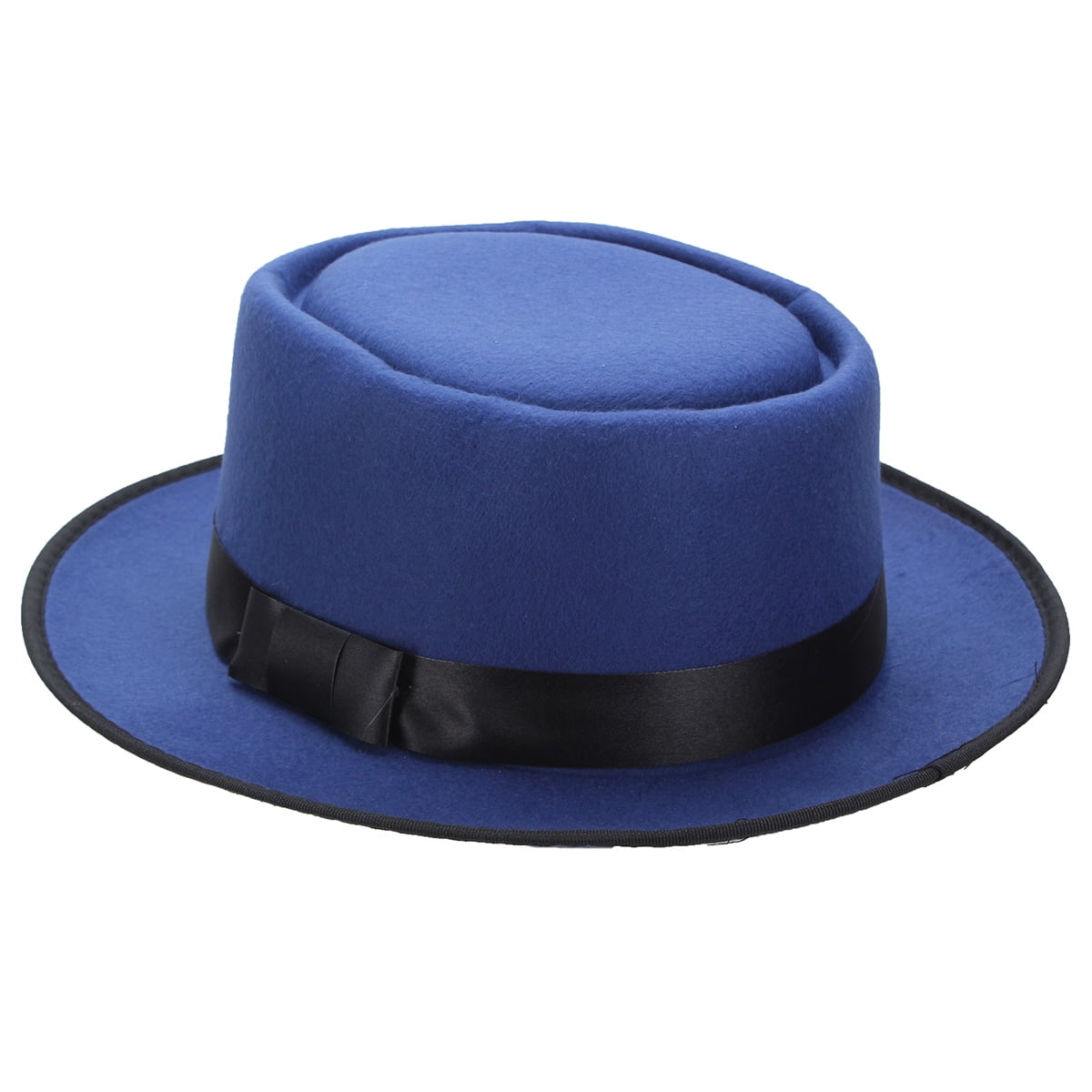 Men Women Wool Felt Round Cap Crushable Porkpie Vintage Short Brim Hat.