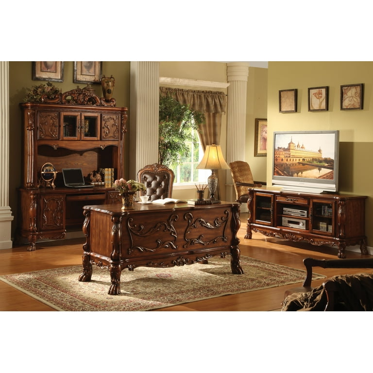 ACME Dresden Cherry Oak Wooden Office Desk with Hutch and Storage