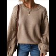 thumbnail image 3 of Suéter de Larga con Cuello Redondo y Perlas para Mujer, Talla Grande, Informal Caqui M, 3 of 10