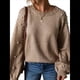 thumbnail image 3 of Suéter de Larga con Cuello Redondo y Perlas para Mujer, Talla Grande, Informal Caqui L, 3 of 10