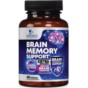 Brain Memory Supplement Pills - 3X Strength Nootropics for Concentration, Clarity & Focus Support - Brain Health Cognitive Vitamins with Bacopa, Phosphatidylserine & DMAE, Brain Booster - 60 Capsules