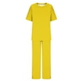 thumbnail image 2 of LLYWEY 2 Piece Sets for Women, Summer Outfit Sets, 2025 New Casual Elbow-Length Crew Neck Wide Leg Pants Suits Travel Beach Vacation Outfits New-1 Yellow XL, 2 of 4