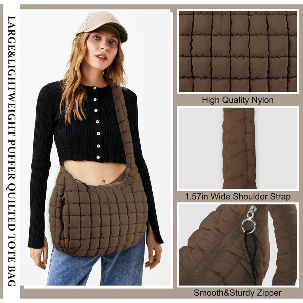 Luxury Soft Quilted Puffer Tote Bag Purse Puffy Crossbody Shoulder Bag for Women,Lightweight Nylon Hobo Bag Puffer Carryall Bag for Women Girl