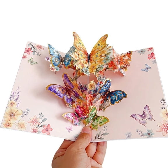 Pop Up Birthday Card, Butterfly Waltz 3D Greeting Card with Envelope for Birthday, Anniversary, Mother's Day Handmade Foldable Greeting Cards for Wife,Girlfriend,Daughter,Mom Pink