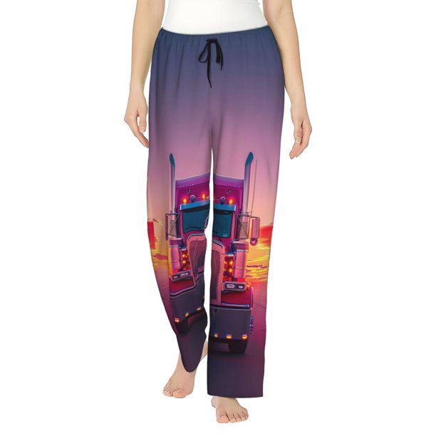 Balery Sunset Truck Highway Pantalones de pijama para mujer, pijamas ultraligeros, pantalones de estar por casa-Small