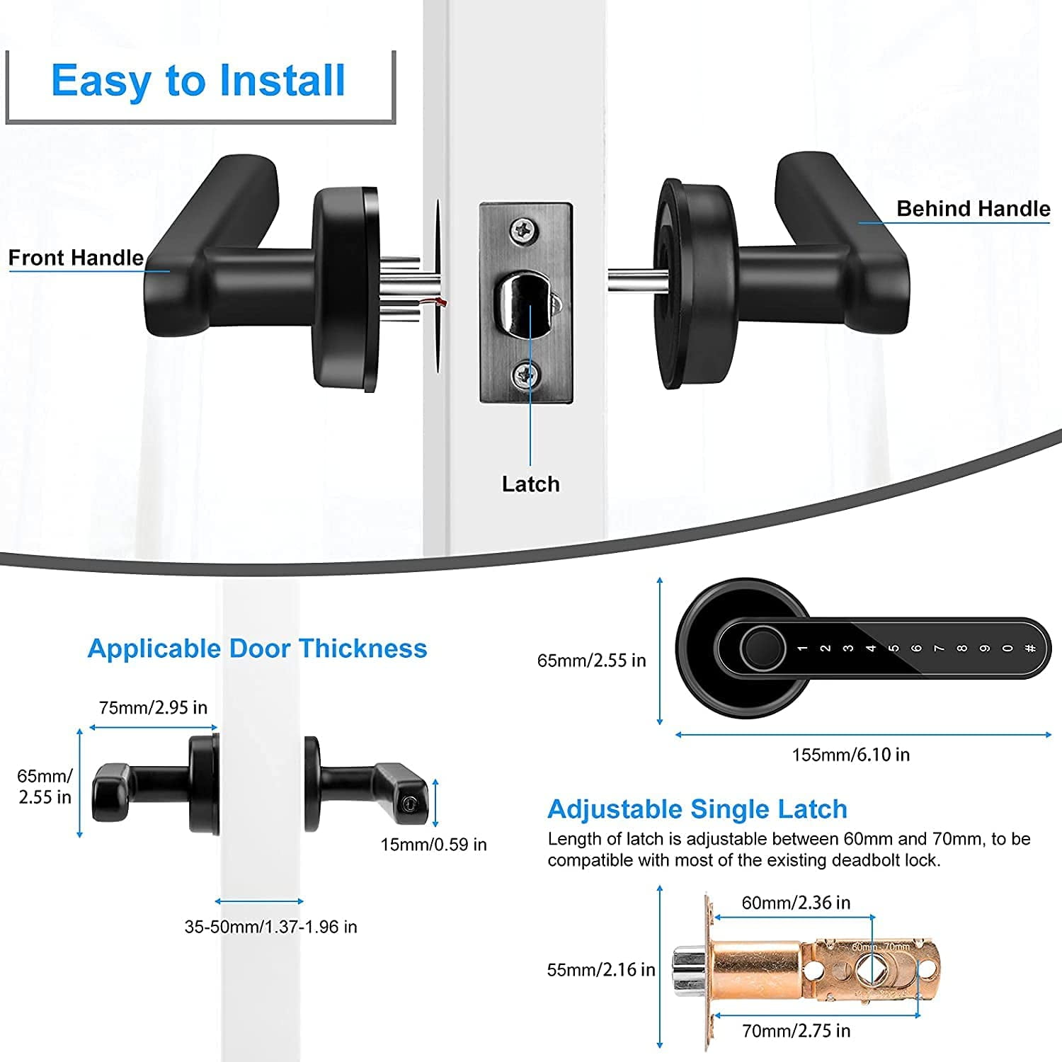 Fingerprint Smart Door Lock Door Knob with Keypad Keyless Entry Door Lock with Handle for Home Hotel Office Apartment
