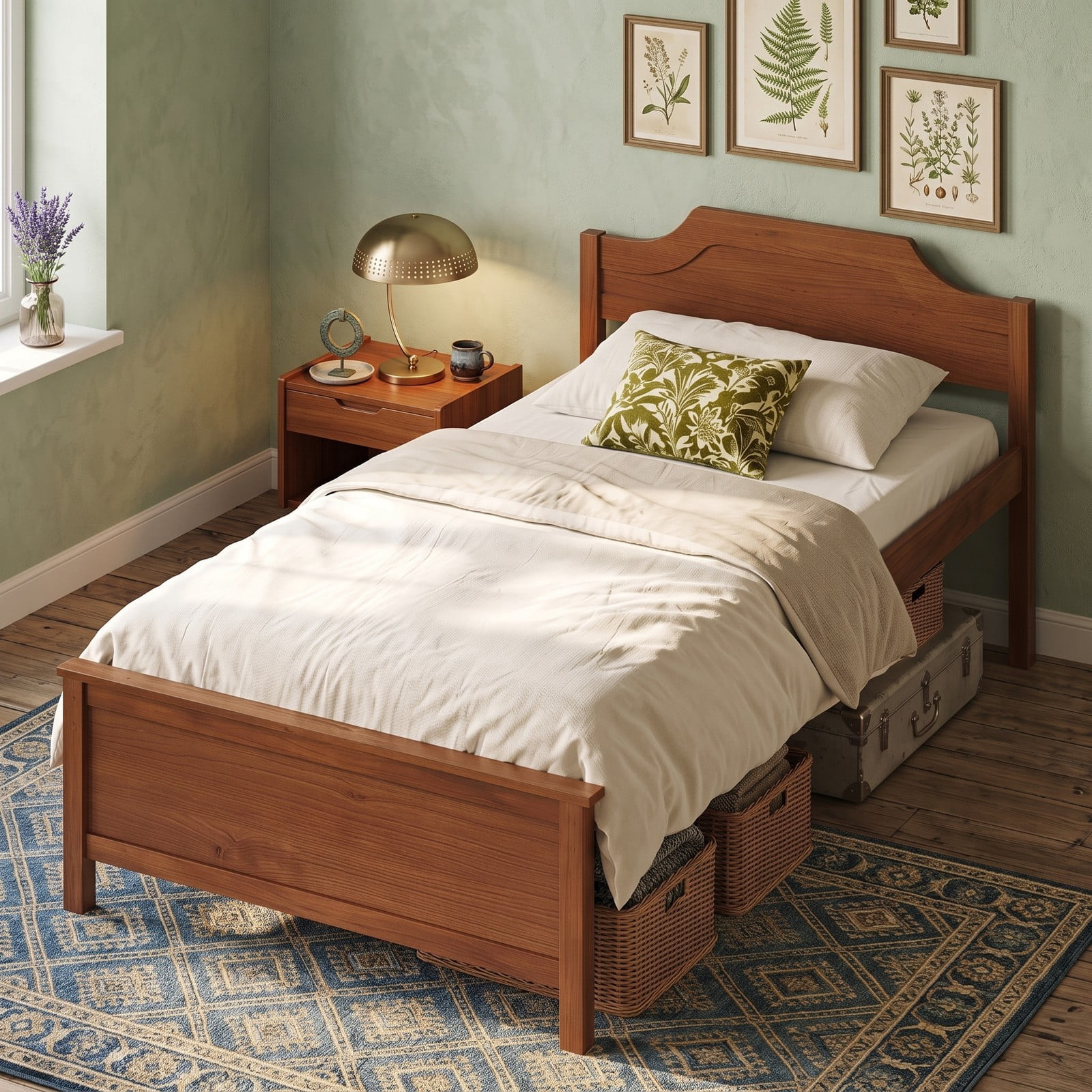 Furnibear Twin Bed Frame with Arched Headboard and Footboard, Pine Wood Platform Bed Frame with Slat Support for Kids Room, Walnut