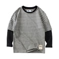 thumbnail image 1 of Pandaie Chandails Rayés pour Garçons et Filles, Col Rond, Manches Longues, Chandail Décontracté, Hauts Amples, Vêtements d'Automne, Gris, 6-7 Ans, 1 of 5