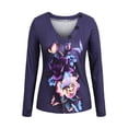 thumbnail image 2 of Gvmfive Women's Juniors Printed Long Sleeve Blouse V-Neck Buttons Casual Pullover Tops, 2 of 5
