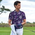 thumbnail image 4 of Cauagu Christmas Purple Snowflakes Print Men's Polo Shirts, Short-Sleeve Polo Shirts for Men Performance Golf Shirt Athletic Casual Collared T-Shirt-Medium, 4 of 8