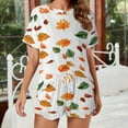 thumbnail image 2 of Autumn Harvest Maple Leaves Thanksgiving Pajama Set for Women 2 Piece Sleepwear Loungewear Short Sleeve, 2 of 7