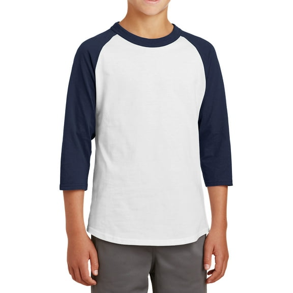 Mafoose Youth 3/4 Sleeves Colorblock Raglan Baseball Soft Jersey White/ Navy YT200 L