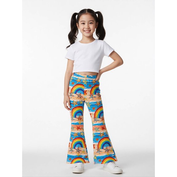 Girls Flare Pants, AI Digital Print Bell Bottoms,All-Season Sizes 3-13Y