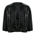 thumbnail image 3 of BRGZLK Girls Coats Sequin Jacket Open Front Sparkly Cardigan Dress Coat Fashion Long Sleeved Outwear Party Wearing Black 3-4 Years, 3 of 4