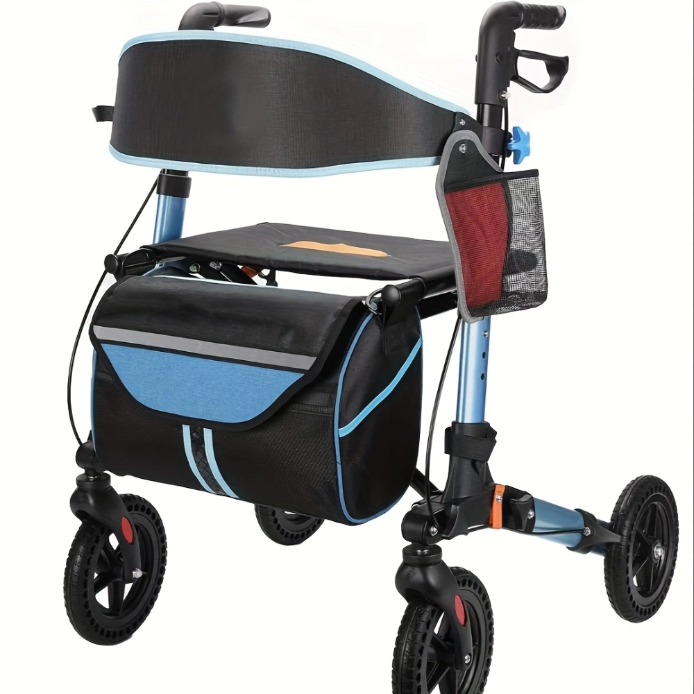 Lightweight Rollator Walker for Seniors with Seat, 16.5lbs Ultra-Light Foldable All Terrain Rolling Walker, 300lbs Heavy Duty Aluminum, 8" Rubber Wheels & Adjustable Handles