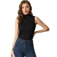 thumbnail image 1 of Camiseta sin mangas con cuello simulado para mujer, cuello alto, sin mangas, acanalado, top de punto Negro M, 1 of 6