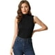 thumbnail image 1 of Camiseta sin mangas con cuello simulado para mujer, cuello alto, sin mangas, acanalado, top de punto Negro XS, 1 of 6