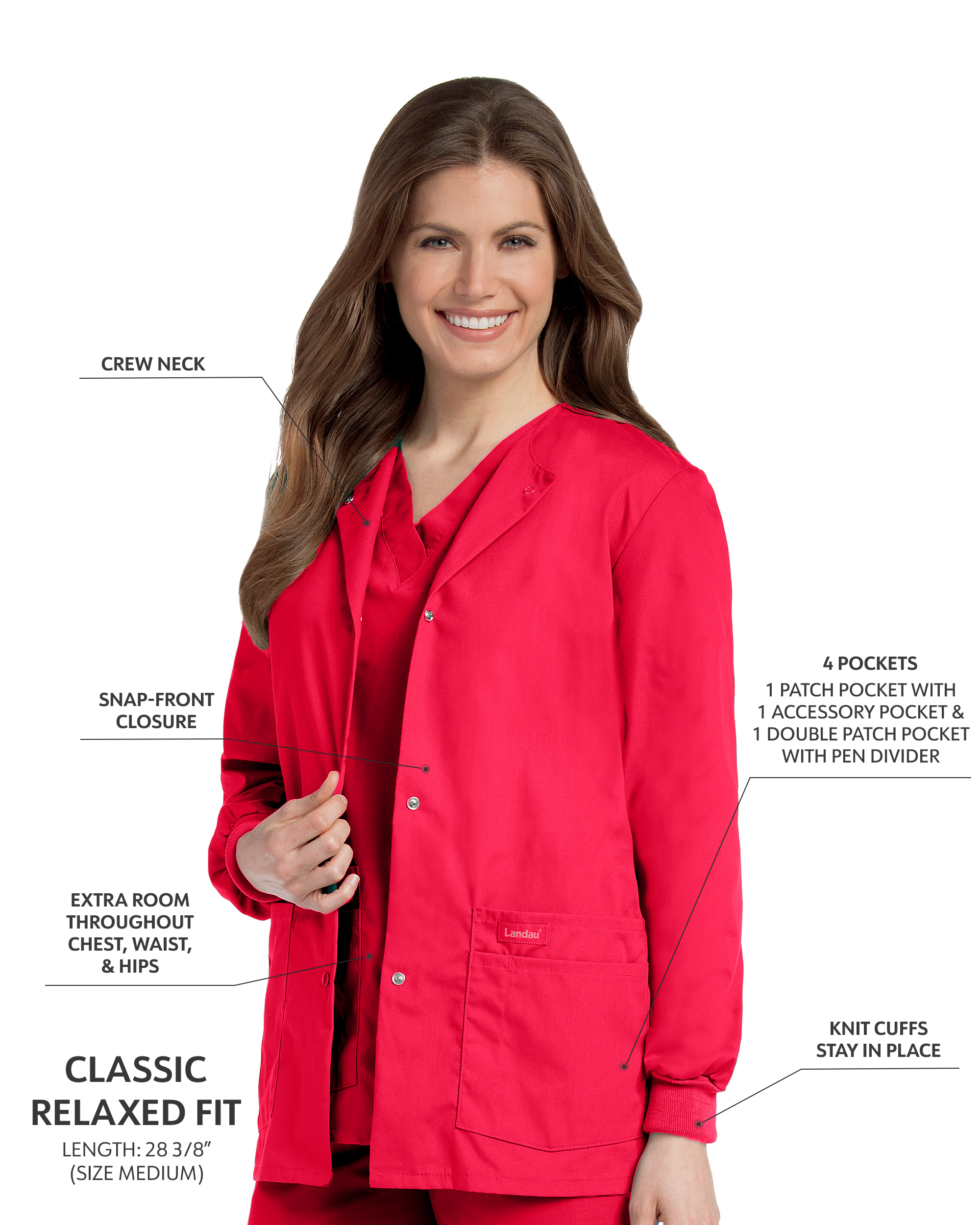 Landau Essentials Relaxed Fit 4-Pocket Snap-Front Scrub Jacket for Women 7525 - image 3 of 6