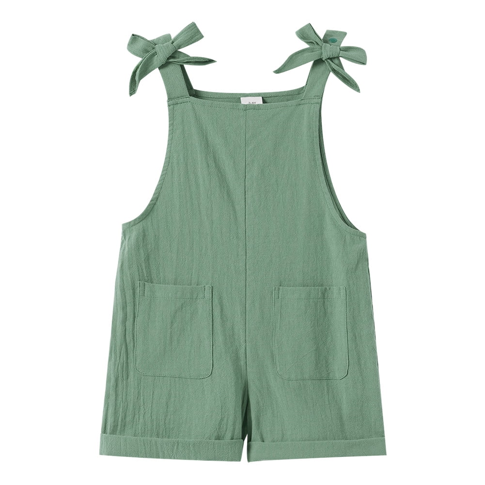 FYMNSI Mommy and Me Short Jumpsuits Matching Outfits Women Casual Sleeveless Loose Rompers Girls Bowknot Tie Straps Overalls with Pockets Green (Mom S)