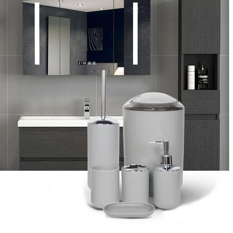 CERBIOR Bathroom Accessories Set Bath Ensemble Includes Soap Dispenser,  Toothbrush Holder, Tumbler, Soap Dish for Decorative Countertop and  Housewarming Gift (Grey) 