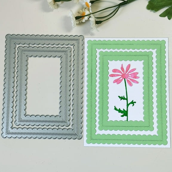 Die Cuts for Card Making, Ouginx Stitched Scallop Rectangle Border Metal Cutting Dies DIY Die Cutters Die Stencils for Scrapbooking, Embossing & More