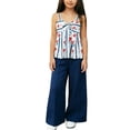 thumbnail image 2 of Girls Casual Floral 2 Piece Outfits Sleeveless Peplum Tunic Camisole and Wide Leg Pants Set for Summer Party Wear Blue 11-12Years, 2 of 9