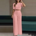 thumbnail image 2 of 2 Piece of Outfits Casual Plus Size Summer Solid Color Fashionable Casual Temperament Elegant Short Top Long Pants Set Two-piece Set, 2 of 7