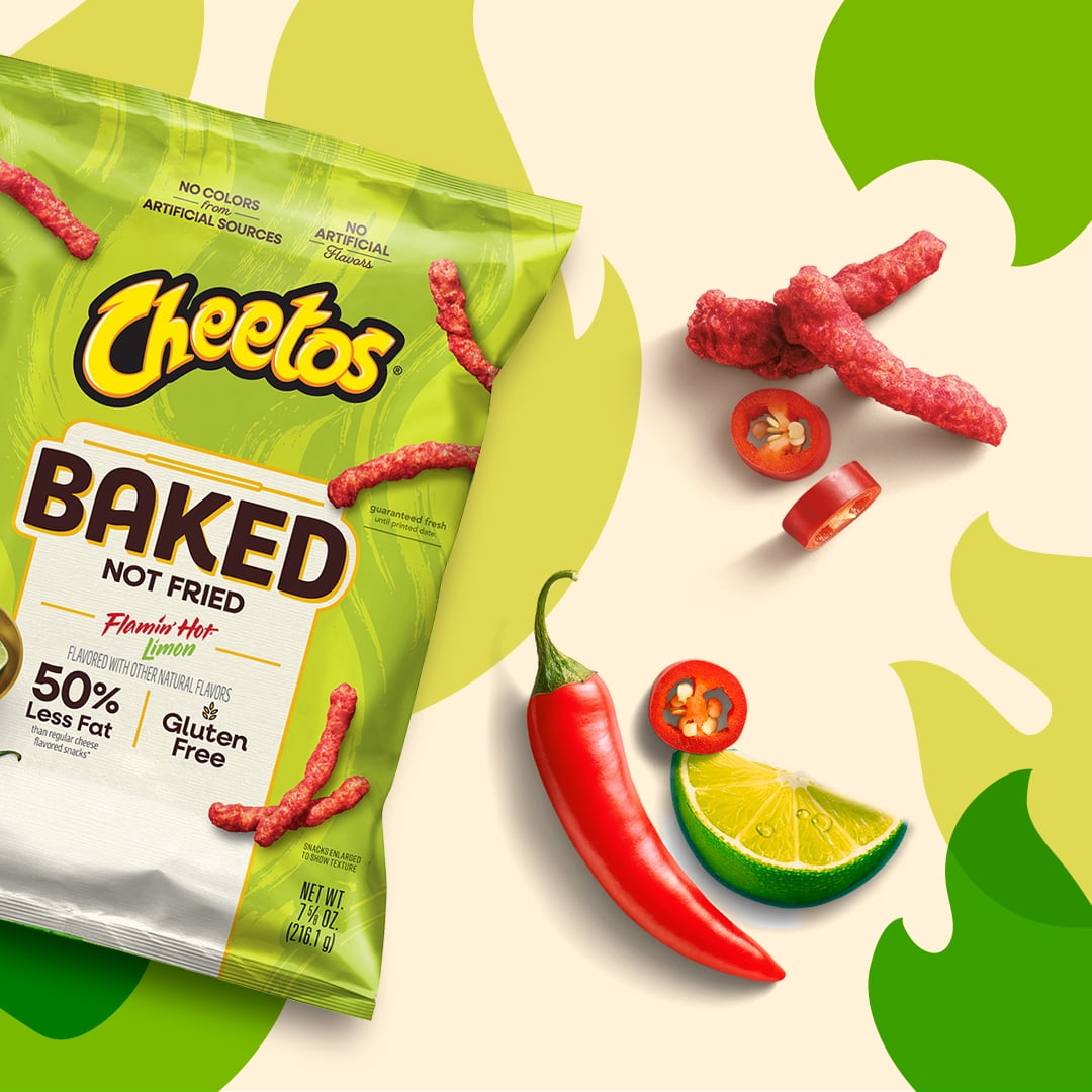 Baked Cheetos Crunchy 50% Less Fat Flamin’ Hot Limon Cheese Flavored Snacks Bag, 7.6 oz