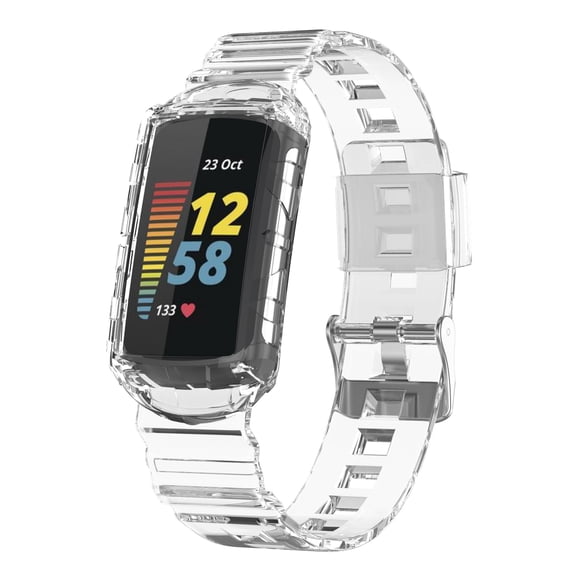 Tianle Band Compatible with Fitbit Charge 6/ Charge 5, Clear Wristband with Rugged Protective Case, Replacement Strap for Charge 3/4 Men Women