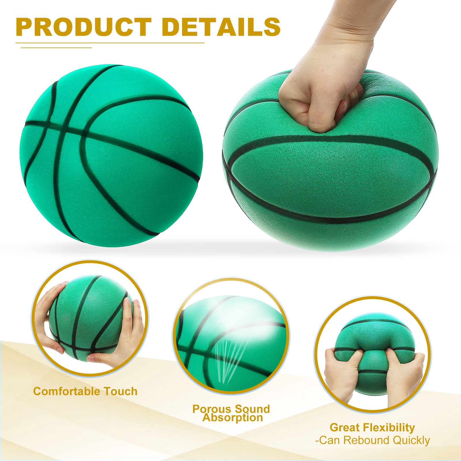 Uxcell Silent Basketball 8.3" No Noise High-Density Foam Dribbling Indoor Basketball with Net Bag forIndoor Sport Green