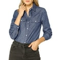 thumbnail image 1 of Camisa de mezclilla de mujer con cuello puntiagudo, manga larga, botones y bolsillos en el pecho XS azul oscuro, 1 of 7