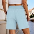 thumbnail image 4 of Linen Shorts for Women Summer Casual Lightweight Elastic High Waist Wide Straight Leg Loose Beach Shorts with Pockets, 4 of 6
