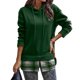 thumbnail image 1 of Women Hoodies Drawstring Plaid Splicing Drop Shoulder Sleeve Casual Pullover Top for Autumn Winter Green L, 1 of 6