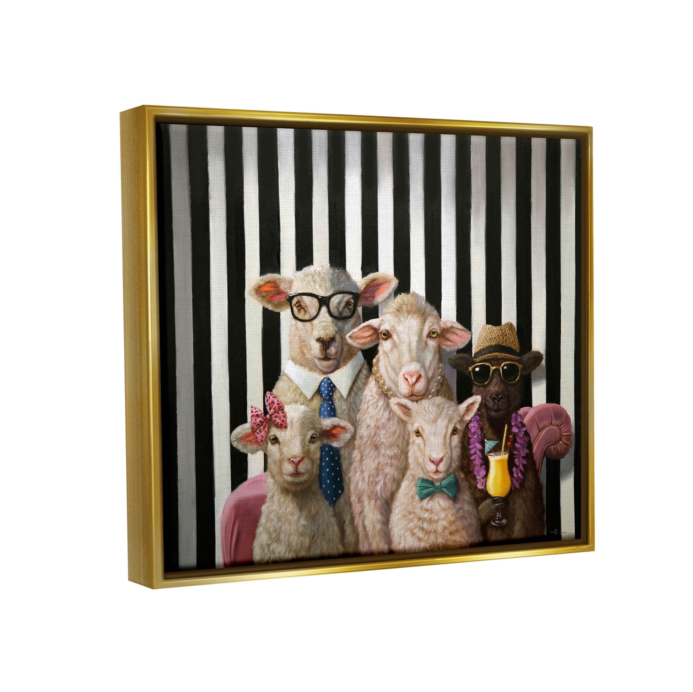 Stupell Industries Traditional Sheep Family Portrait Painting Metallic Gold Floating Framed Canvas Print Wall Art, Design by Lucia Heffernan