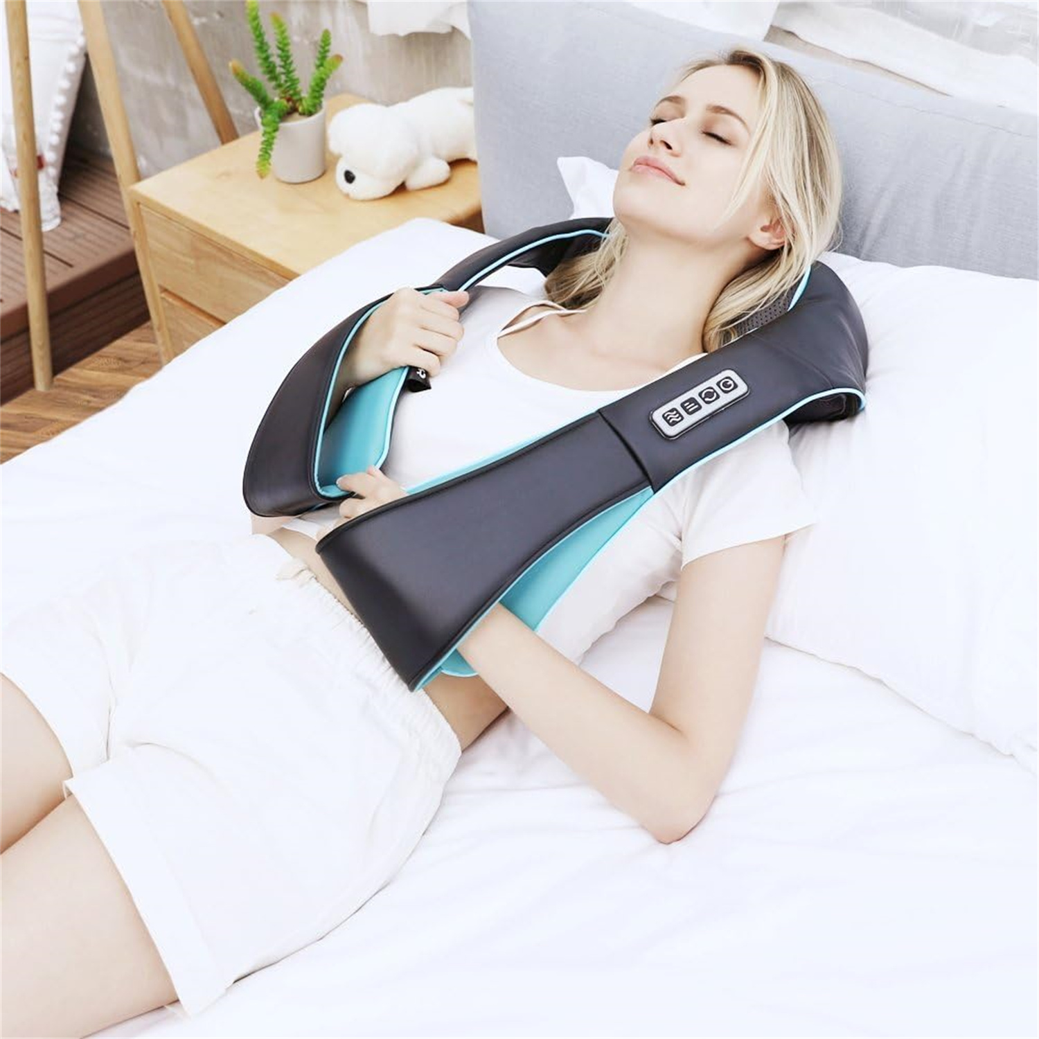 Lumbar Neck And Shoulder Massager，Back, neck, and shoulder heat therapy massager with heating function, deep tissue kneading, relieves muscle pain, suitable for home and car use