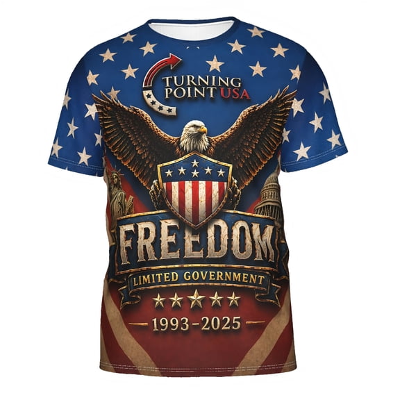 Omeoer Patriotic Freedom Graphic T-Shirt for Men Women, Eagle Shield Memorial Design 3D Printed Short Sleeve Crewneck Casual Shirt